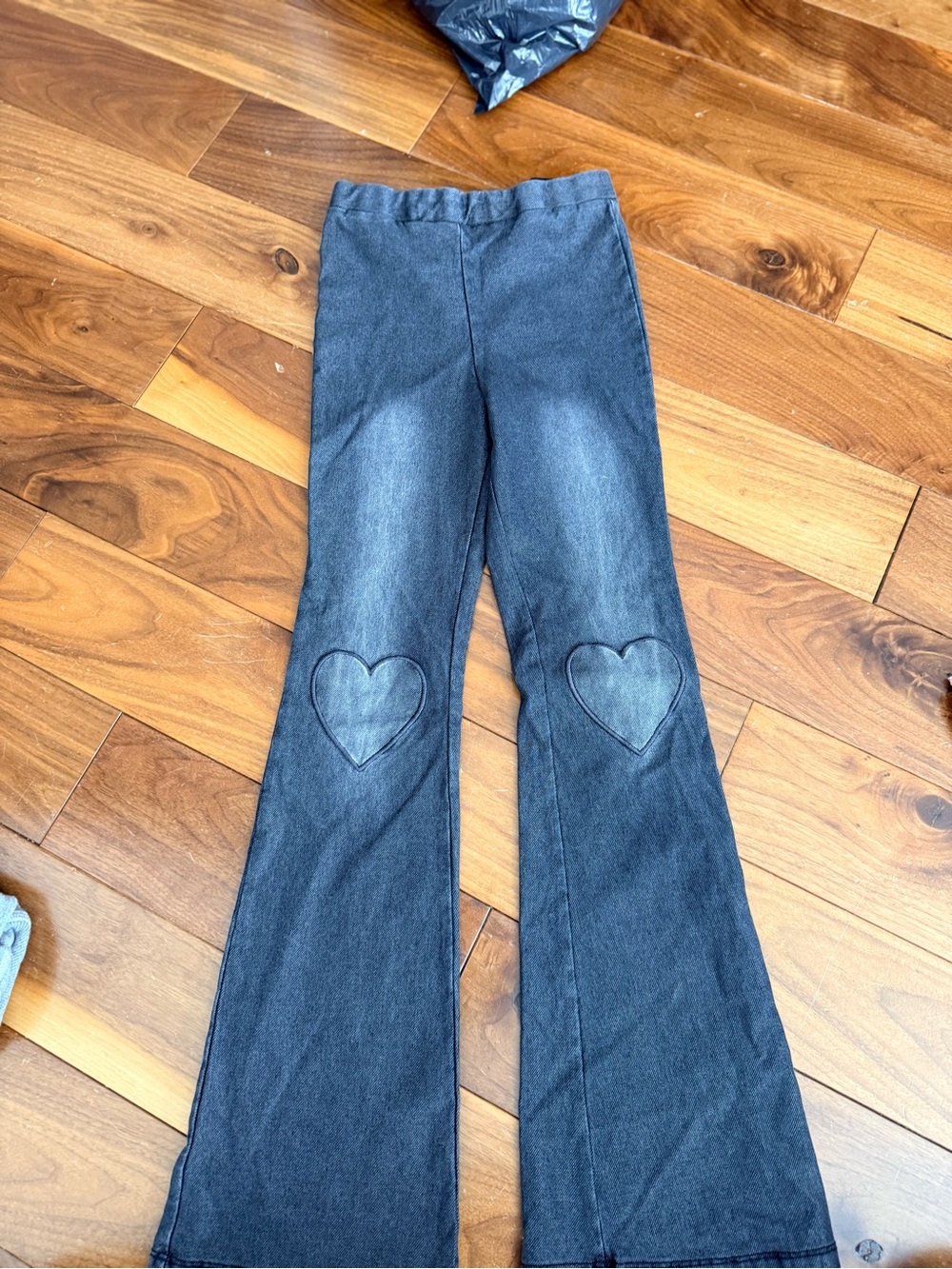 Girls Black Flared jeggings with Heart Knee Patches size 9-10
